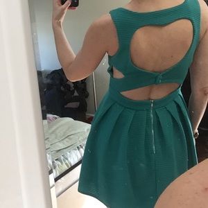 Teal heart shaped backless mini dress, side cutout